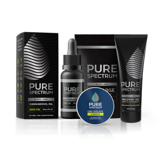 Recovery Bundle including Black Label 2500MG Tincture, Recover Ice Creme, Recharge Bath Soak, and Pure Spectrum 5 Gram Isolate