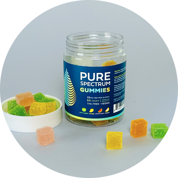 Jar of Pure Spectrum CBD gummies with assorted pieces
