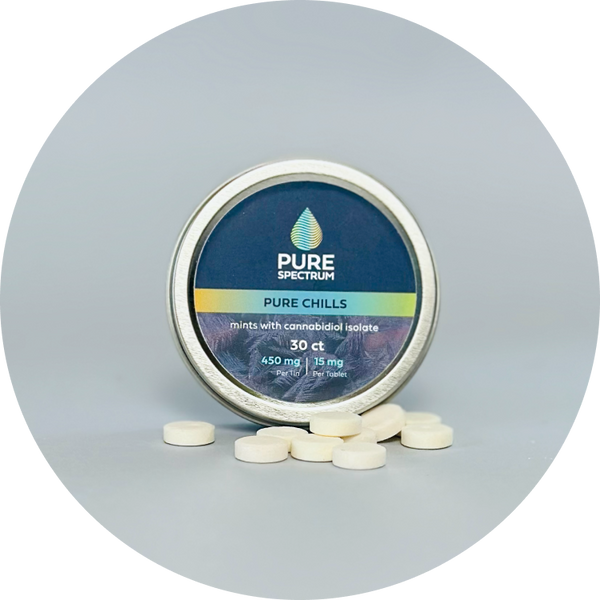 CBD mints tin open with scattered mints