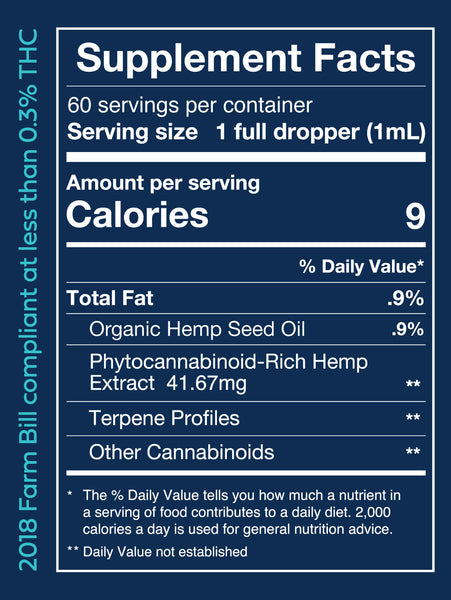 2500mg / Hemp Seed Oil Supplement Facts