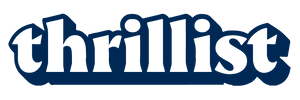 Thrillist logo in blue and white on a white background