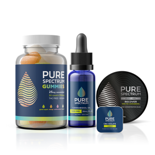 Pure Spectrum Daily Routine Bundle including CBD Gummies, CBD Tincture, CBD Isolate, and Black Label Recover Salve